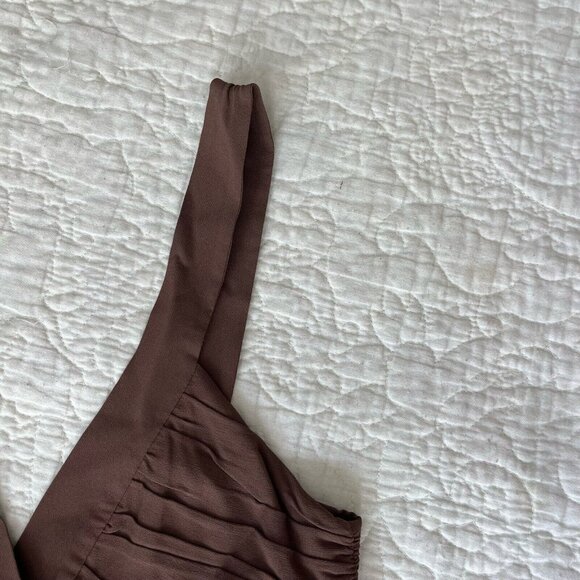 Theory Women's Dress Brown Sleeveless Solid Spaghetti Strap V Neck Mini Size 0 - Picture 3 of 7